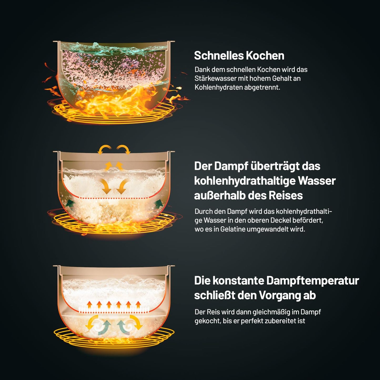 Lauben Low Sugar Reiskocher 1.5L Anthrazit