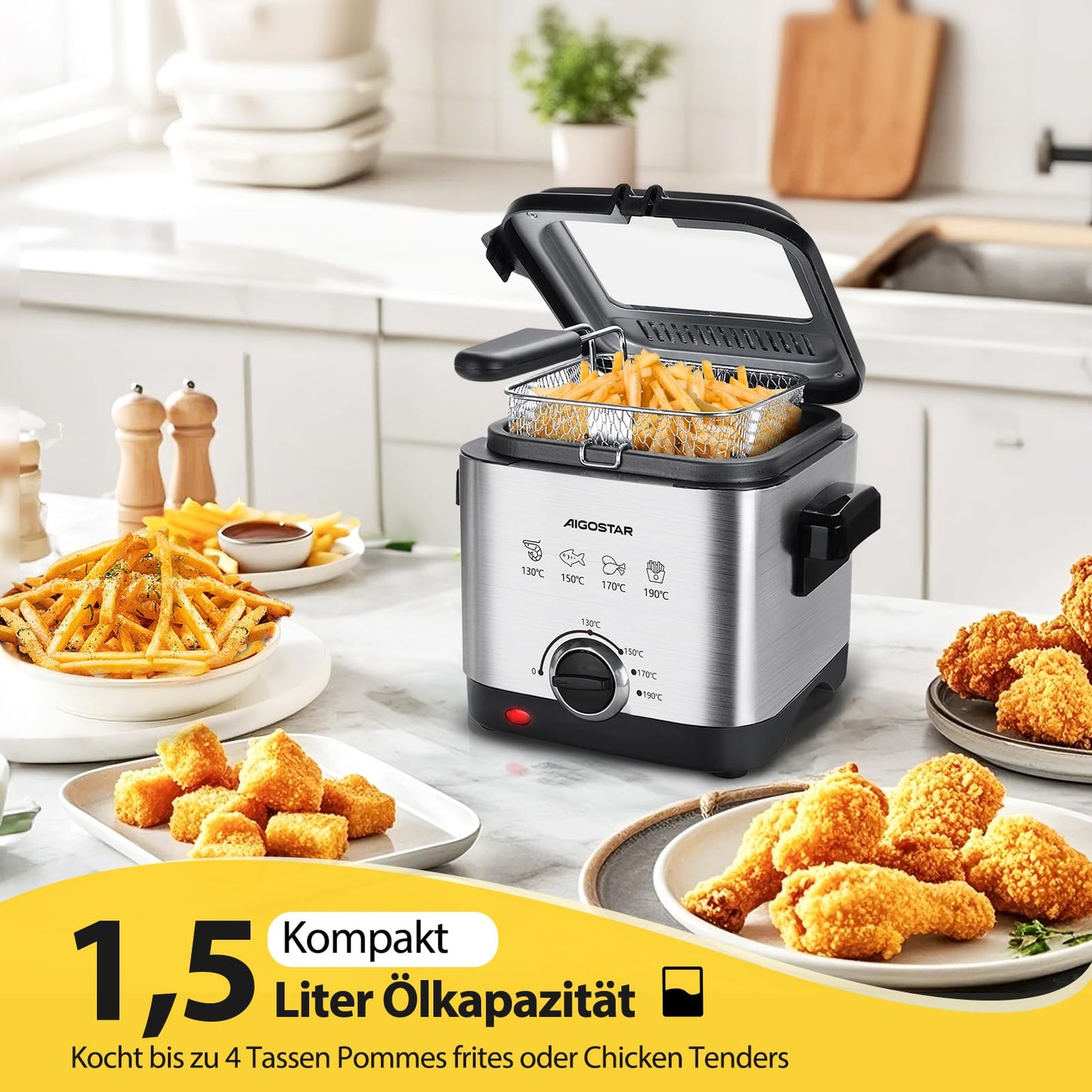Aigostar Fritteuse 1.5L 1000W Silber