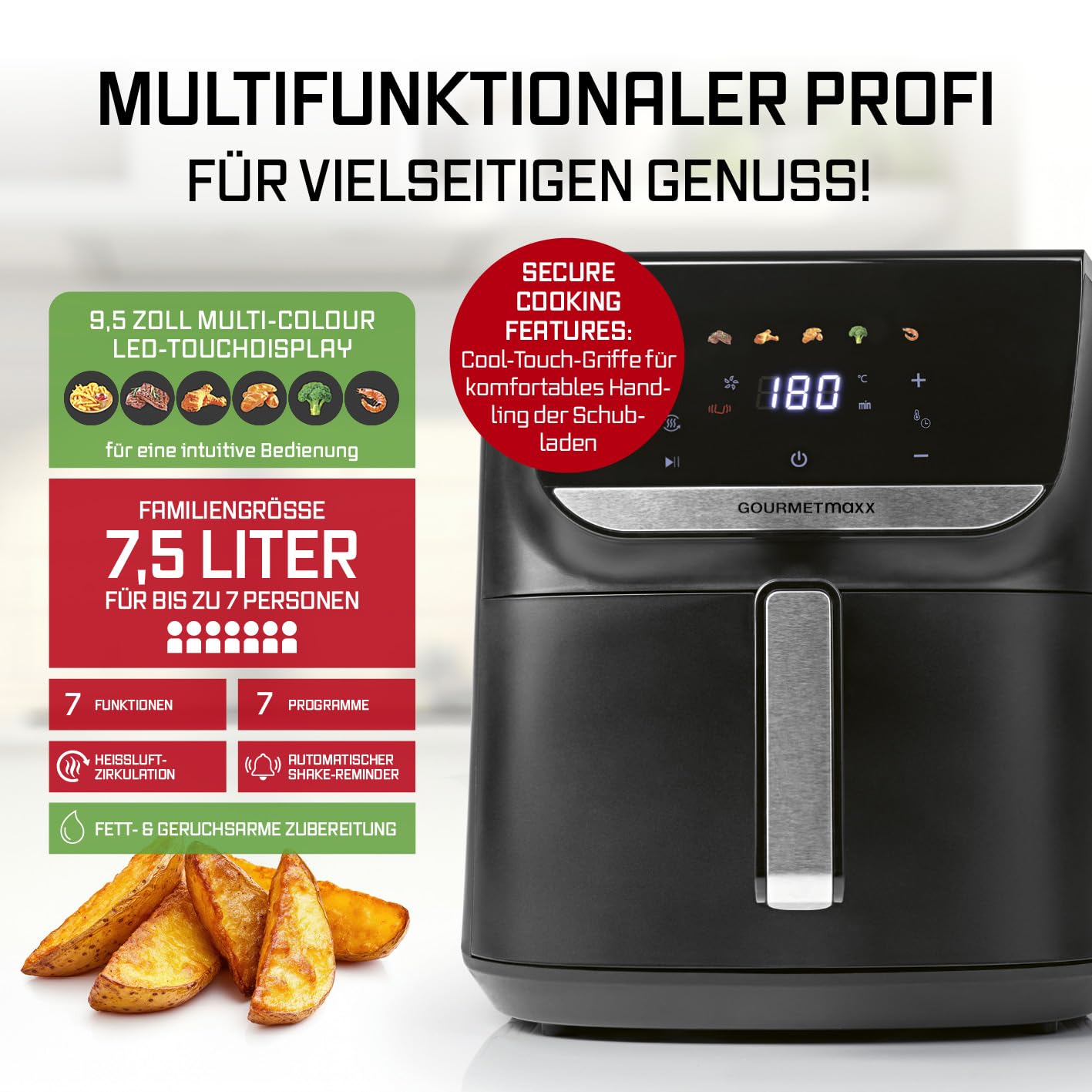 GOURMETmaxx AirGenius Heißluftfritteuse 7.5L