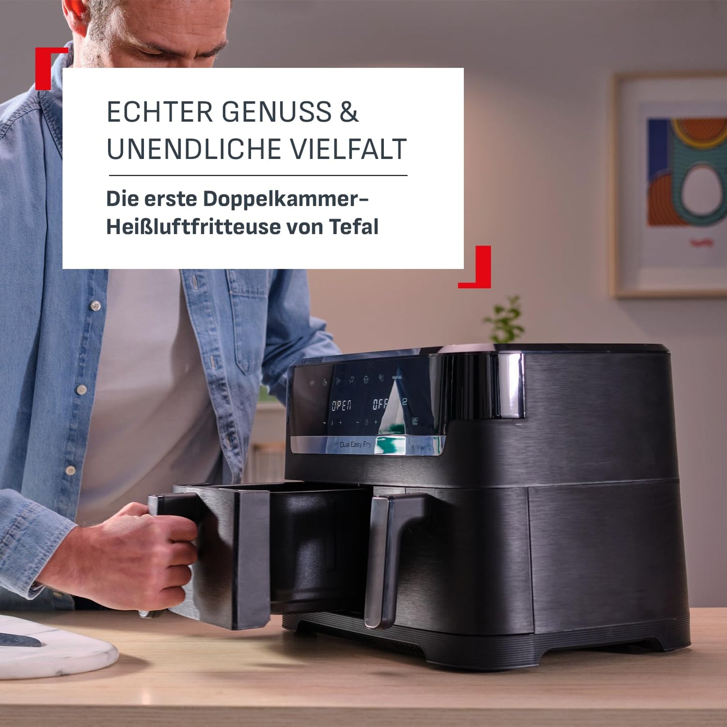 Tefal Dual Easy Fry Heißluftfritteuse 5.2L + 3.1L Schwarz EY9018