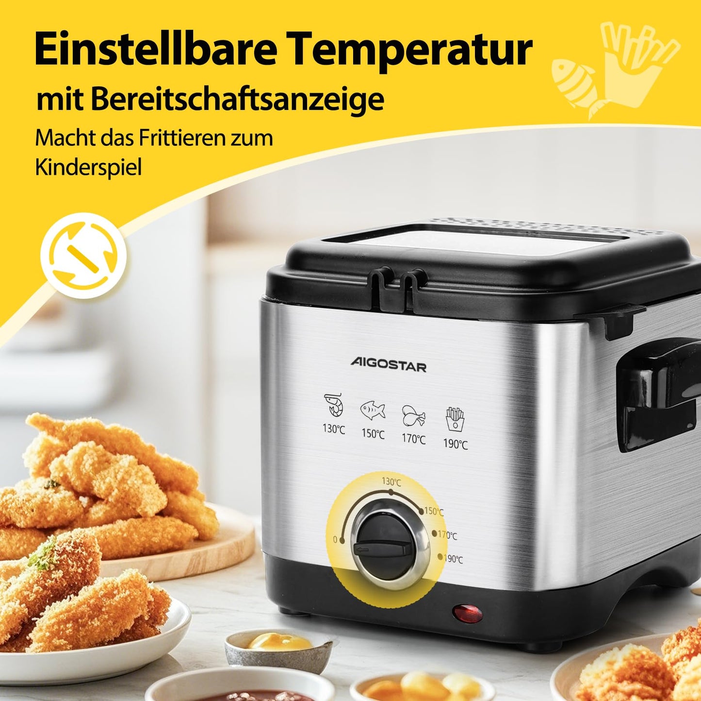 Aigostar Fritteuse 1.5L 1000W Silber