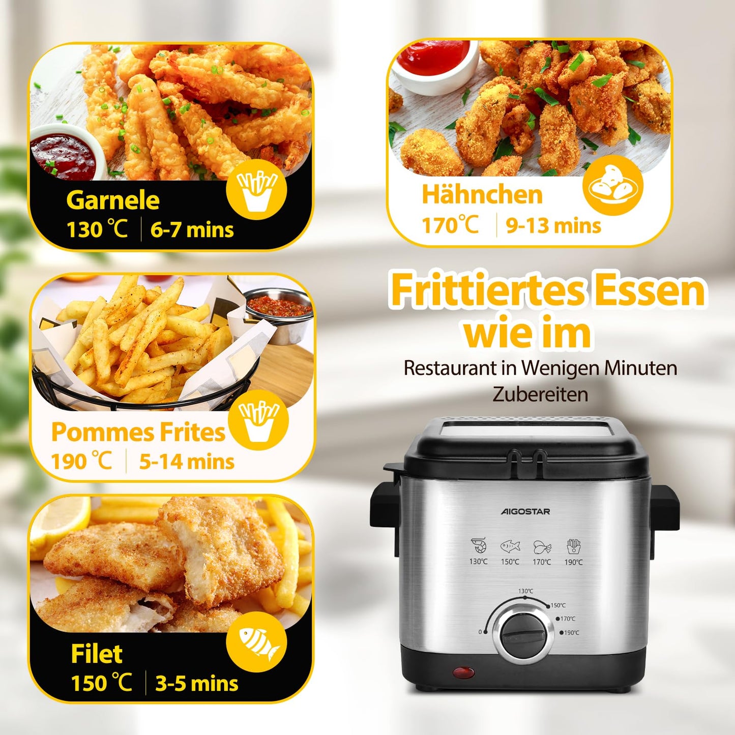 Aigostar Fritteuse 1.5L 1000W Silber