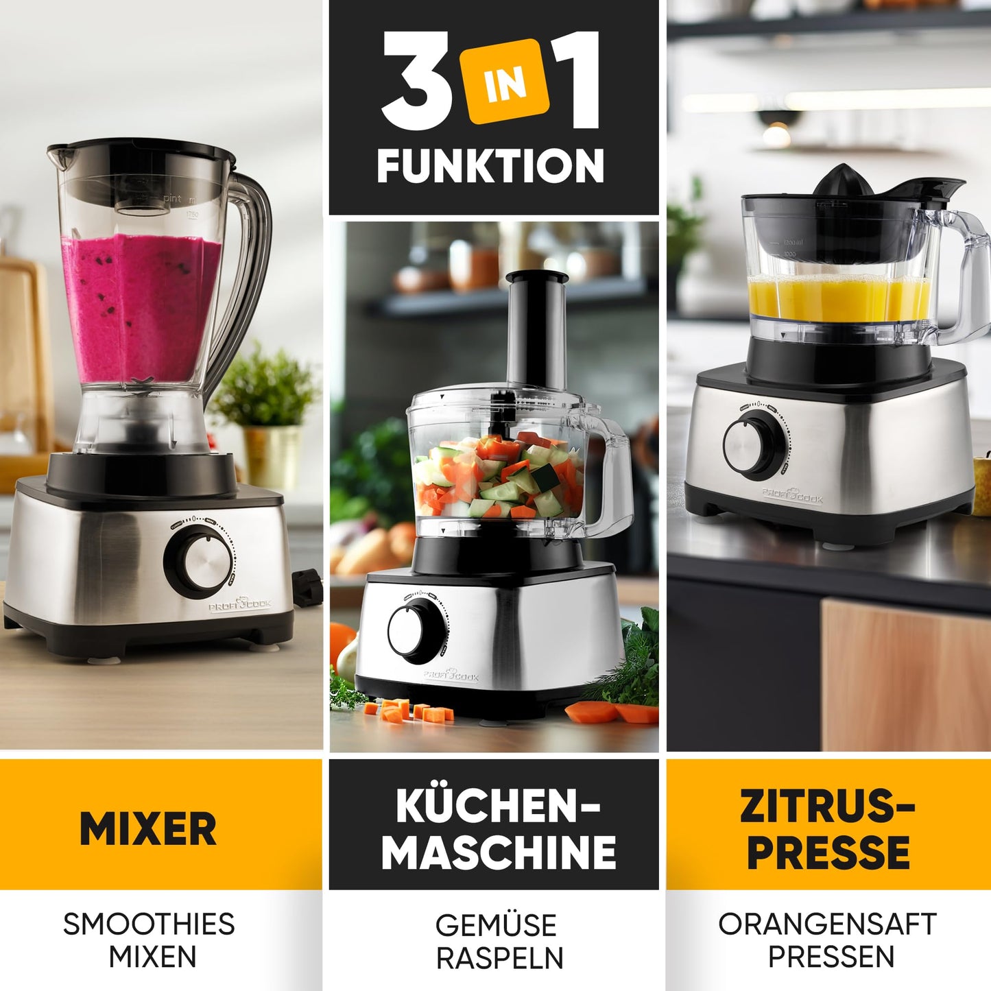 ProfiCook 3in1 Küchenmaschine 1200W PC-KM 1063