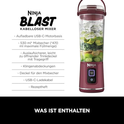 Ninja Blast Tragbarer Mixer 530ml Kabellos Cranberry BC151EUCR