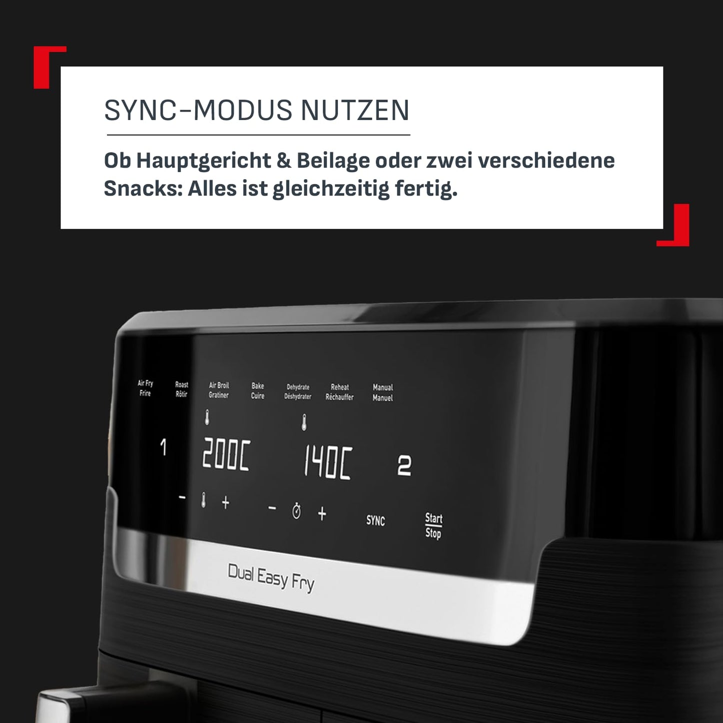 Tefal Dual Easy Fry Heißluftfritteuse 5.2L + 3.1L Schwarz EY9018