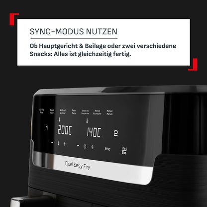 Tefal Dual Easy Fry Heißluftfritteuse 5.2L + 3.1L Schwarz EY9018