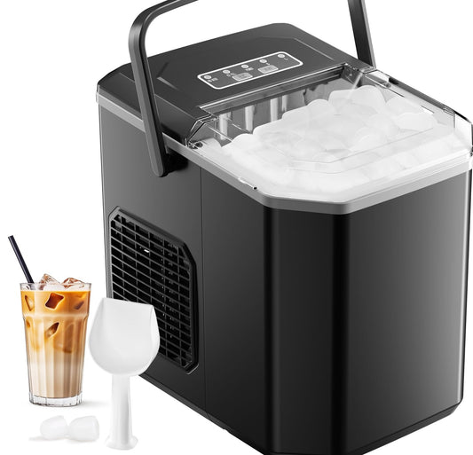 Máquina de Hielo Portátil 12 kg/24h con Asa y Cuchara