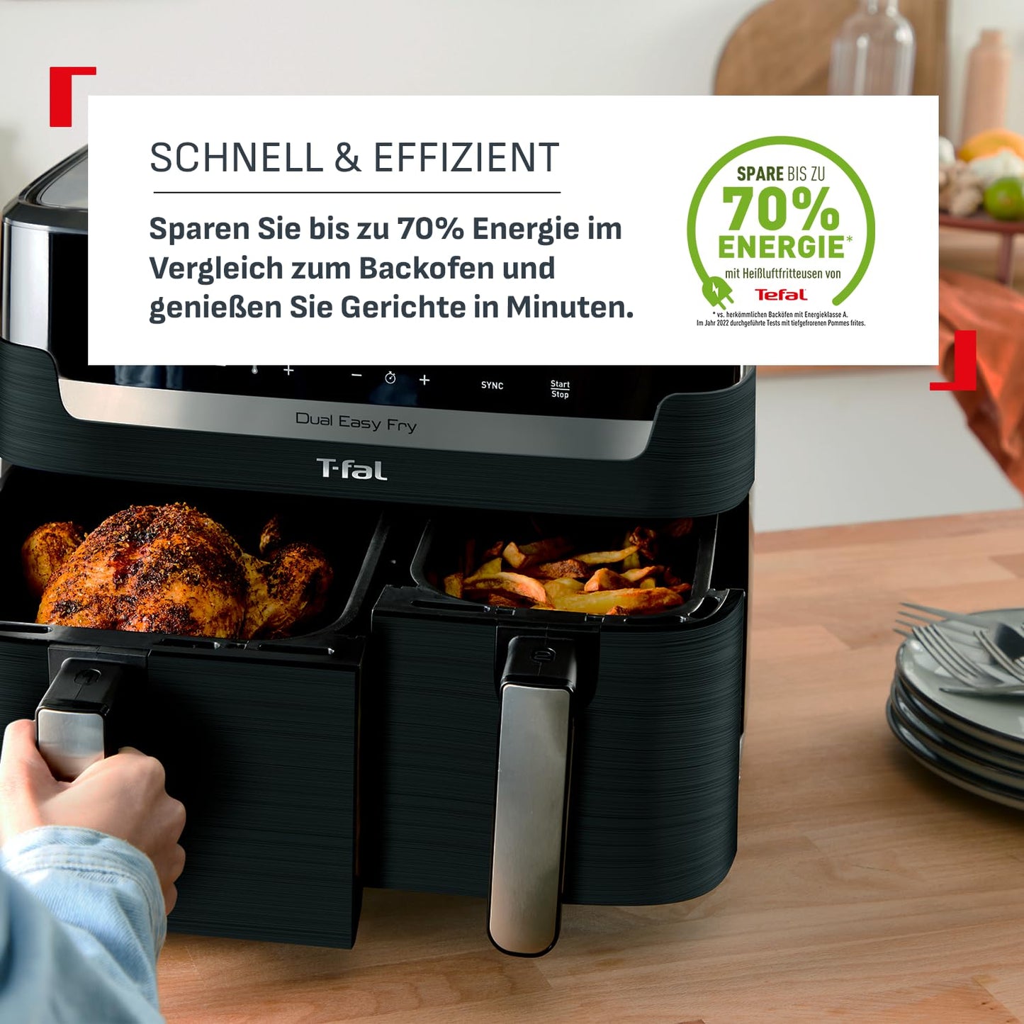Tefal Dual Easy Fry Heißluftfritteuse 5.2L + 3.1L Schwarz EY9018