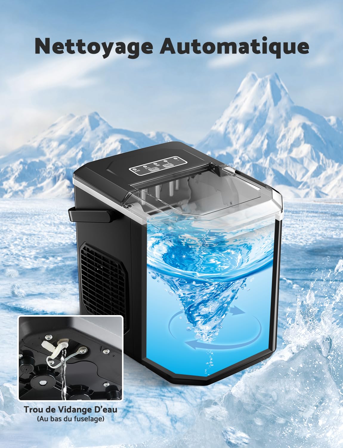 Máquina de Hielo Portátil 12 kg/24h con Asa y Cuchara