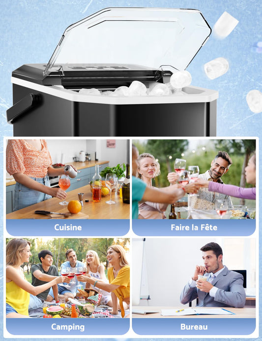 Máquina de Hielo Portátil 12 kg/24h con Asa y Cuchara