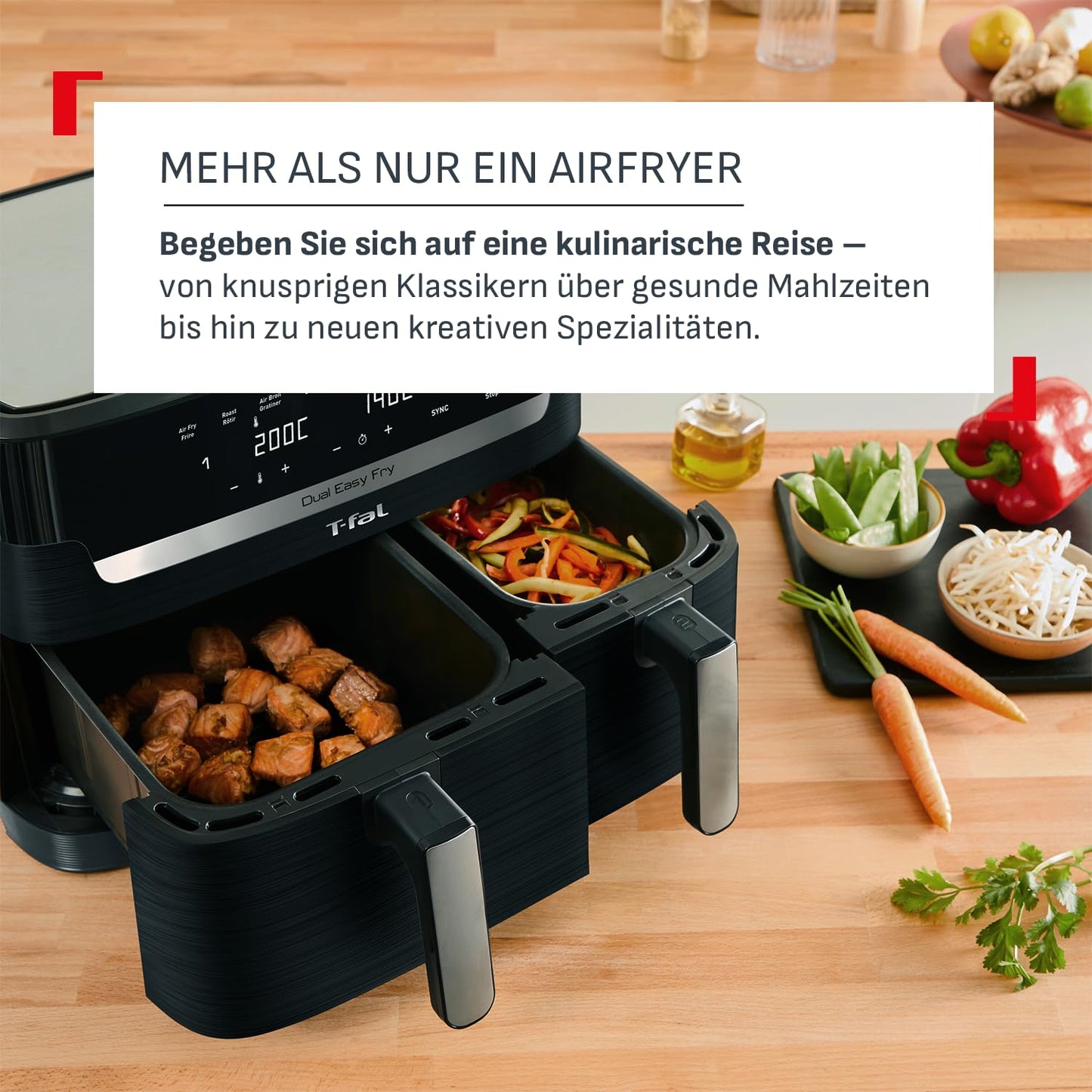 Tefal Dual Easy Fry Heißluftfritteuse 5.2L + 3.1L Schwarz EY9018