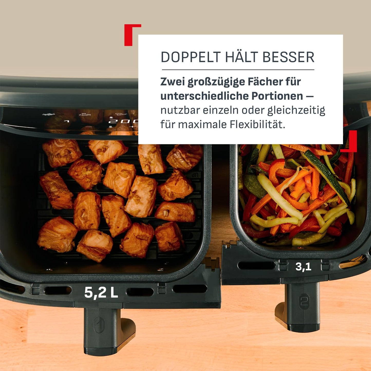 Tefal Dual Easy Fry Heißluftfritteuse 5.2L + 3.1L Schwarz EY9018