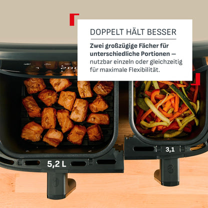 Tefal Dual Easy Fry Heißluftfritteuse 5.2L + 3.1L Schwarz EY9018