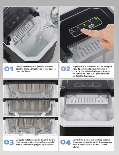 Máquina de Hielo Portátil 12 kg/24h con Asa y Cuchara