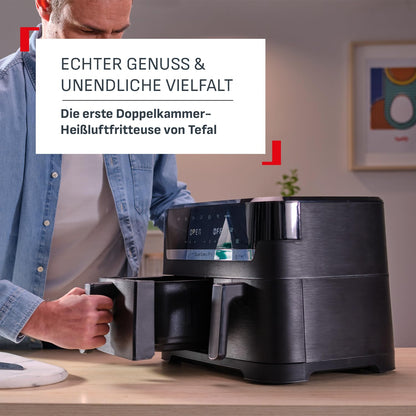 Tefal Dual Easy Fry Heißluftfritteuse 5.2L + 3.1L Schwarz EY9018