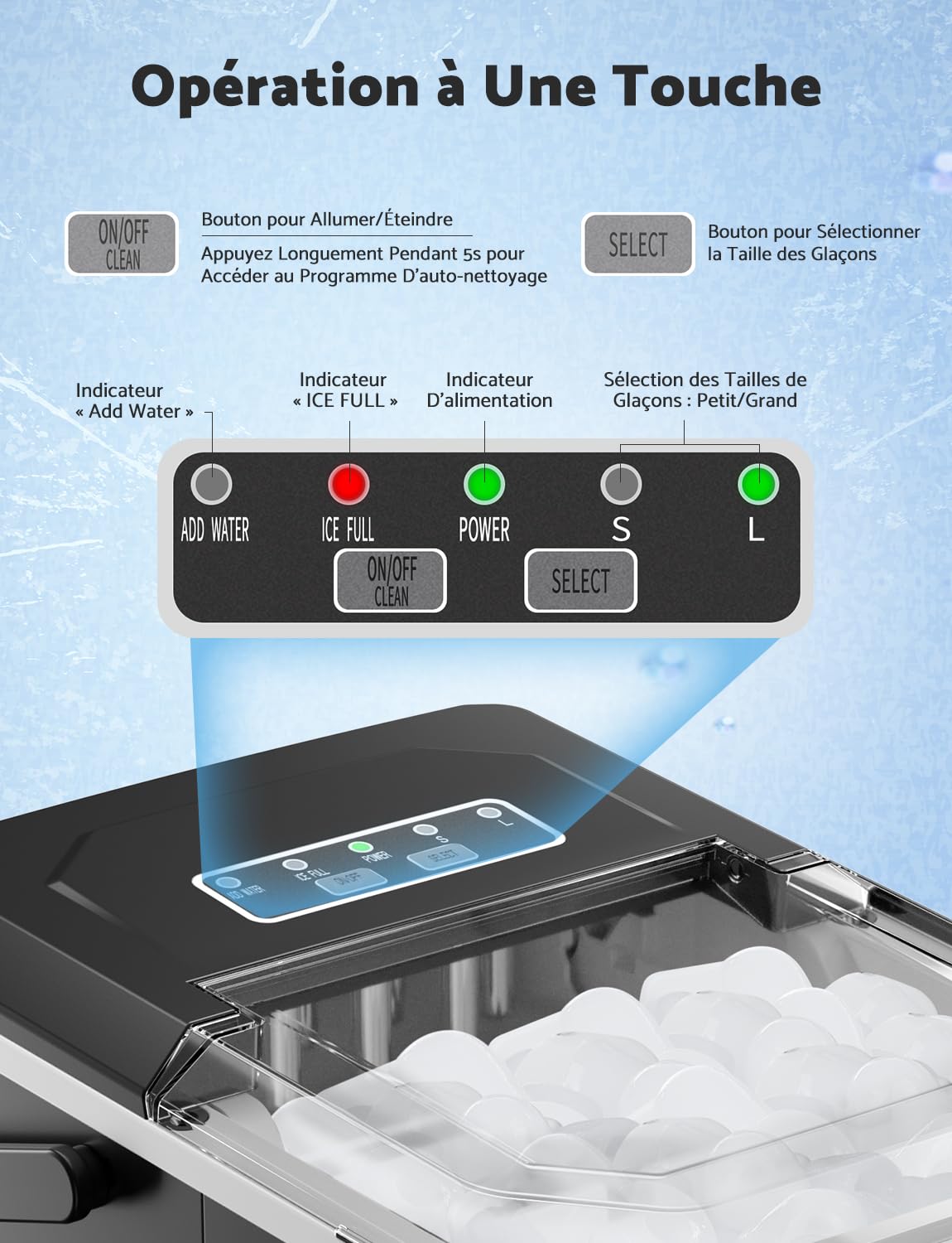 Máquina de Hielo Portátil 12 kg/24h con Asa y Cuchara